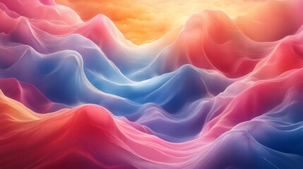 Obraz premium Vibrant abstract mountains rippling like liquid waves under colorful sky blending natural elements with surreal fluid motion