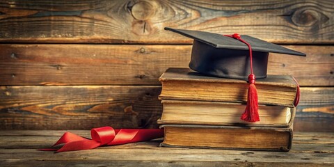 A Black Graduation Cap Rests Atop a Stack of Old Books, Symbolising the Pursuit of Knowledge and the Rewards of Hard Work