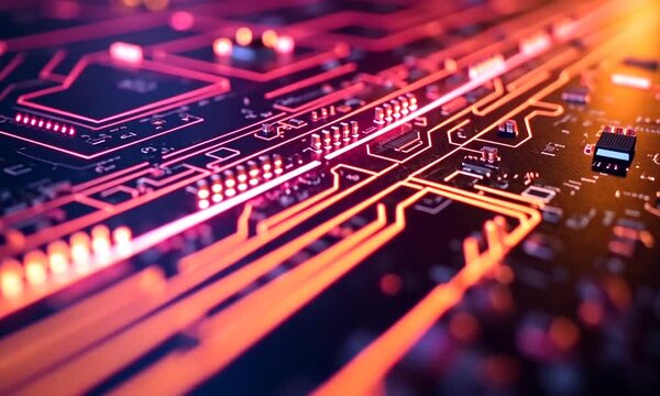 a circuit board with vibrant colors.
