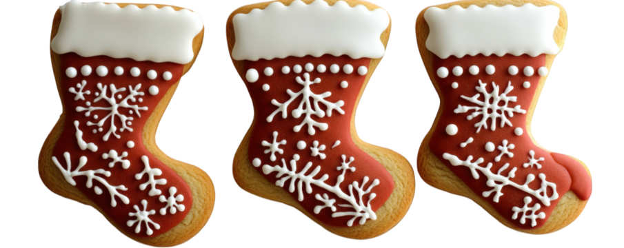 Christmas Stockings Decorated Cookies, on transparent background