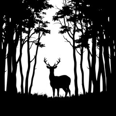 Silhouette of a deer standing in the middle of the forest
