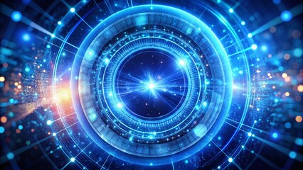 Fototapeta premium Blue Digital Particle Ring Circle Rotation on Futuristic Background Illustrating AI Technology and Concepts of Cryptocurrency Finance and Digital Money