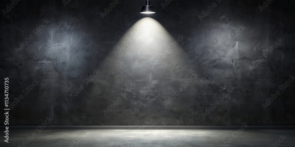 Poster a single spotlight illuminates a rough concrete wall, casting a dramatic beam of light across the da