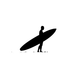 Silhouette of a surfer carrying a surfboard on a beach.