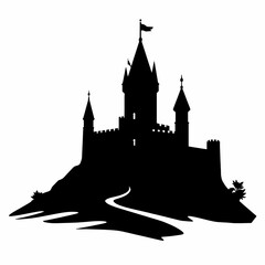 Silhouette of a majestic castle on a hill.  Perfect for fantasy, fairytale or medieval themed projects.