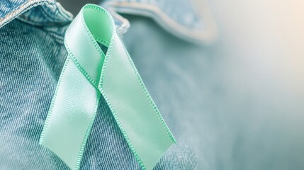 Green Ribbon on Denim Jacket Advocates for Brain Injury Awareness With Texture and Shine
