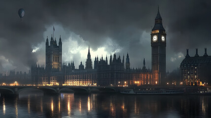 Obraz premium Big Ben and Westminster Abbey in London, icons of historical grandeur.