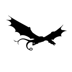 Fototapeta premium Silhouette of a flying dragon on a white background.