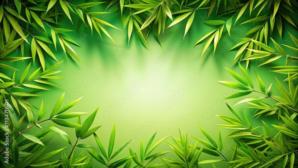 Poster lush green bamboo leaves create a vibrant natural frame against a soft green backdrop, perfect for s