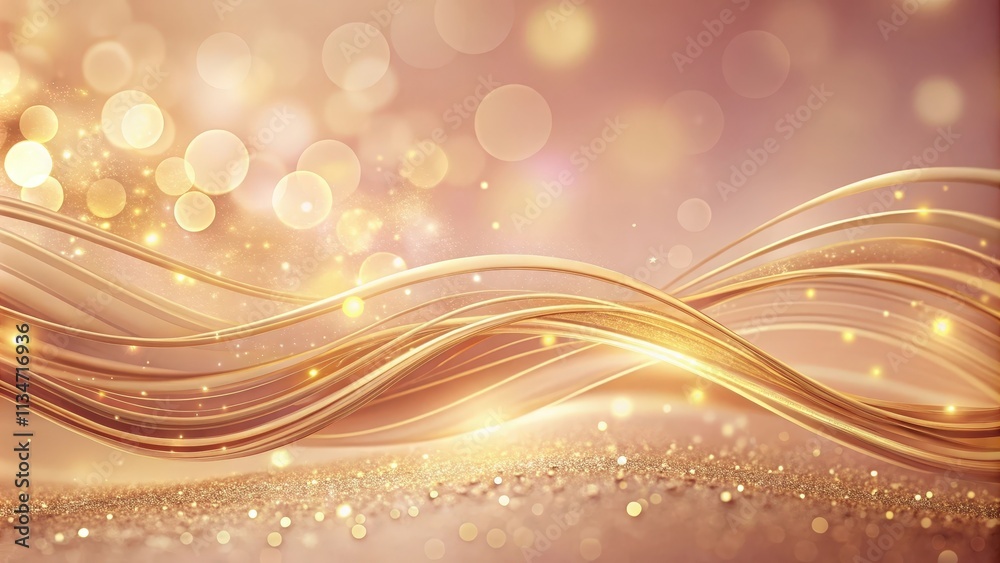 Aufkleber Shimmering Gold Waves with Sparkling Bokeh Lights on a Peachy Background