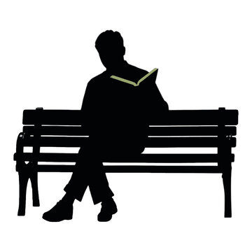 recommend clip art: Silhouette of a man sitting on a bench and reading a book.