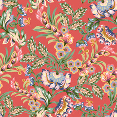 Fantasy flowers seamless pattern. Classic ornament for textile, wrapping, wallpaper