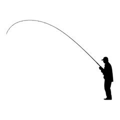 Obraz premium Silhouette of a man fishing with a curved rod.