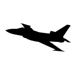 Silhouette of a fighter jet against a white background
