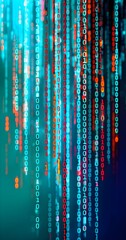 binary code cascading down like digital rain, representing data insights, vibrant hues