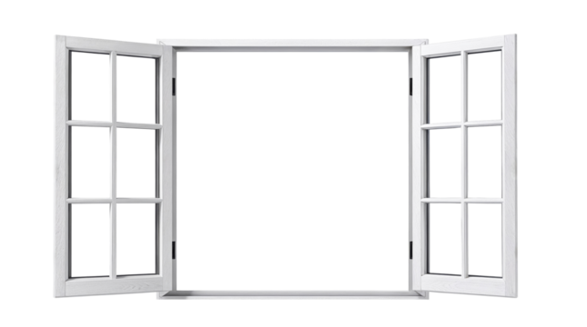 Minimalist open Window Frame in Modern Design isolated on cutout, transparent png