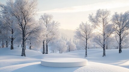 Obraz premium 3d render of the white podium in a winter landscape