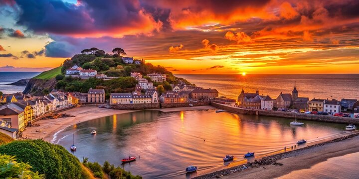 Breathtaking Summer Silhouette of Looe Seaside Town with Stunning Views Over the Beach and Island at Sunset - A Scenic Coastal Escape in Cornwall