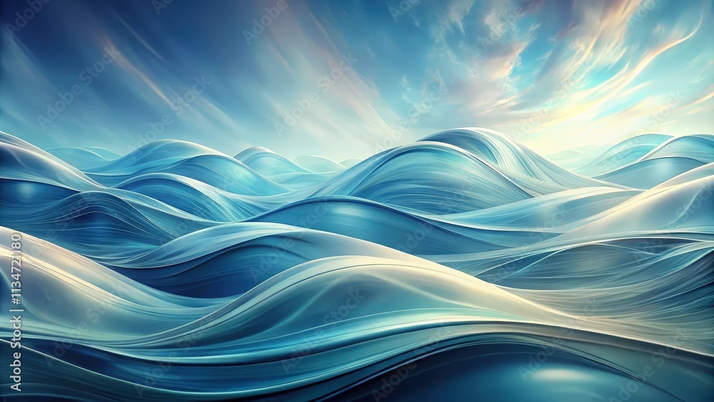 Poster Abstract Serene Ocean Waves with a Sky of Soft Clouds and Gentle Rays of Light