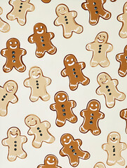 A festive pattern featuring gingerbread cookies in various shades and expressions.