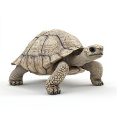 Obraz premium A highly detailed 3D rendering of a tortoise walking on a sandy surface, isolated with a clean white background