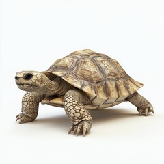 Obraz premium A highly detailed 3D rendering of a tortoise walking on a sandy surface, isolated with a clean white background