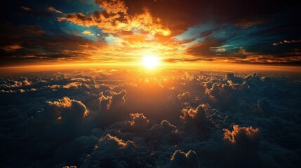 Fototapeta premium Genesis Creation Celestial Dawn Light Earth Sunrise Dramatic Clouds Space