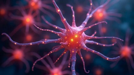 A Detailed Close-up of Neurons Connecting in a Vibrant Neural Network with Glowing Synapses Firing Electrical Signals