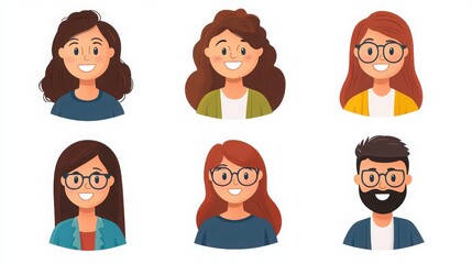A diverse group of smiling characters representing different hairstyles and styles, showcasing joy and friendliness.