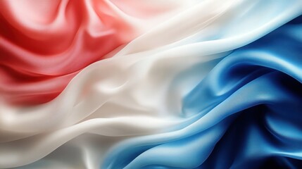 Olympic Rings on Abstract Digital Background with French Flag Colors and Flowing Silk Fabric