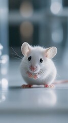 Fototapeta premium Close-up of a white rat in a high-tech research laboratory.