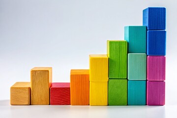Naklejka premium Candid Capture of Colorful Wooden Blocks Arranged in Ascending Order on a Clean White Background for Educational and Creative Imagery