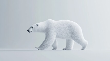 Fototapeta premium A realistic 3D rendering of a polar bear walking on simulated ice, isolated with a light gray background