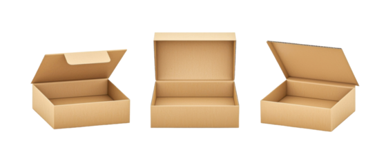 Open Cardboard Boxes Isolated on PNG Transparent Background