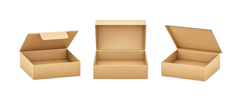Open Cardboard Boxes Isolated on PNG Transparent Background