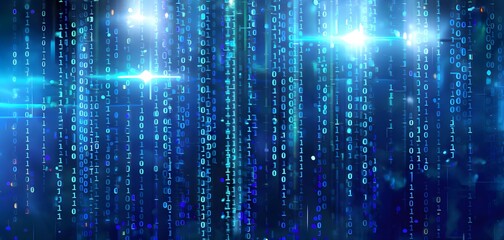 binary code cascading down like digital rain, representing data insights, vibrant hues