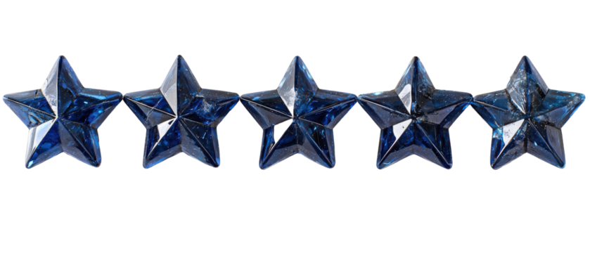 Five Blue Stars Align Perfectly, Isolated on PNG Transparent Background - Powered by Adobe