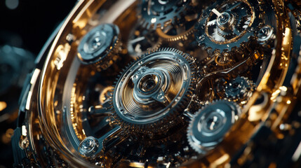 Bronzepunk Clockwork Gears: Intricate Mechanism, Golden Cogs, Steampunk