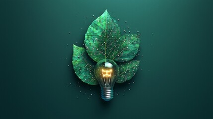 modern logo design combines green leaf light bulb represent green technology startup.