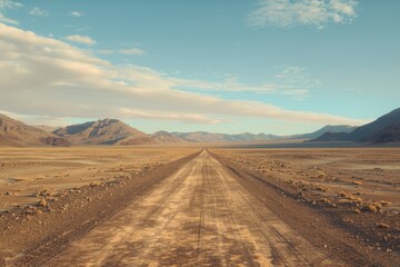 Detailed Image of Long Stretch of Unpaved Road in the Desert Travel and Exploration