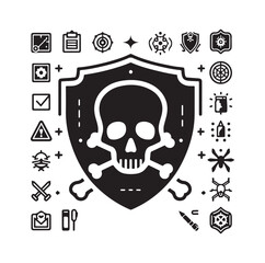 a shield with skull and crossbones icon
silhouette vector illustration