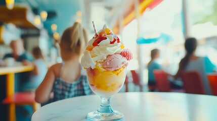 Fototapeta premium Delicious multi flavored ice cream sundae dessert