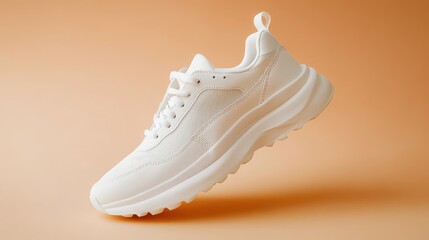 White sneaker isolated on light background, sport shoe fashion, sneakers, trainers, sport lifestyle, running concept, product photo, street wear. Simple minimalist fashion footwear