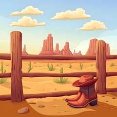 Obraz premium Wild West cartoon scene with desert landscape and cacti details.