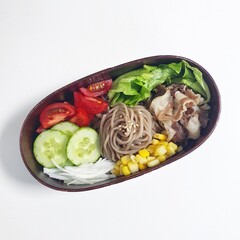 Traditional Korean dosirak lunchbox, neatly packed with rice, kimchi, stir-fried veggies, and protein. A wholesome and flavorful meal, ideal for enjoying authentic Korean flavors on the go.
