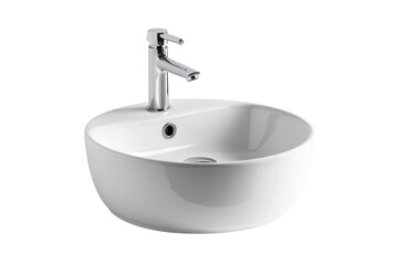 Fototapeta premium White Ceramic Sink with Chrome Faucet Isolated on PNG Transparent Background