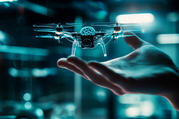 Fototapeta premium AI Drone Control: Futuristic Hand and Brain Interface