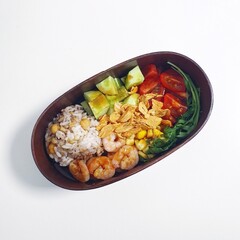 Traditional Korean dosirak lunchbox, neatly packed with rice, kimchi, stir-fried veggies, and protein. A wholesome and flavorful meal, ideal for enjoying authentic Korean flavors on the go.
