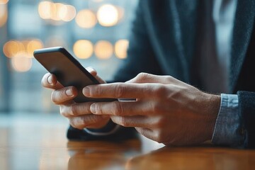 Hands of a Businessman Using a Smartphone for Productivity and Communication