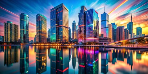 Fototapeta premium Captivating Architectural Photography Featuring a Glitch Flicker Overlay with Dynamic Visual Effects for Modern Urban Landscapes and Stunning City Skylines